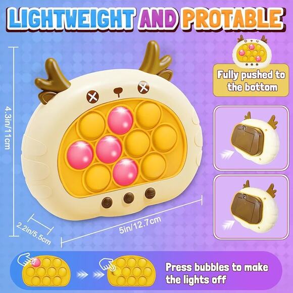 Fast Push Game Fidget Toy Pop Bubble Handheld Light-up Blue Cat AND Brown Deer - Picture 2 of 10